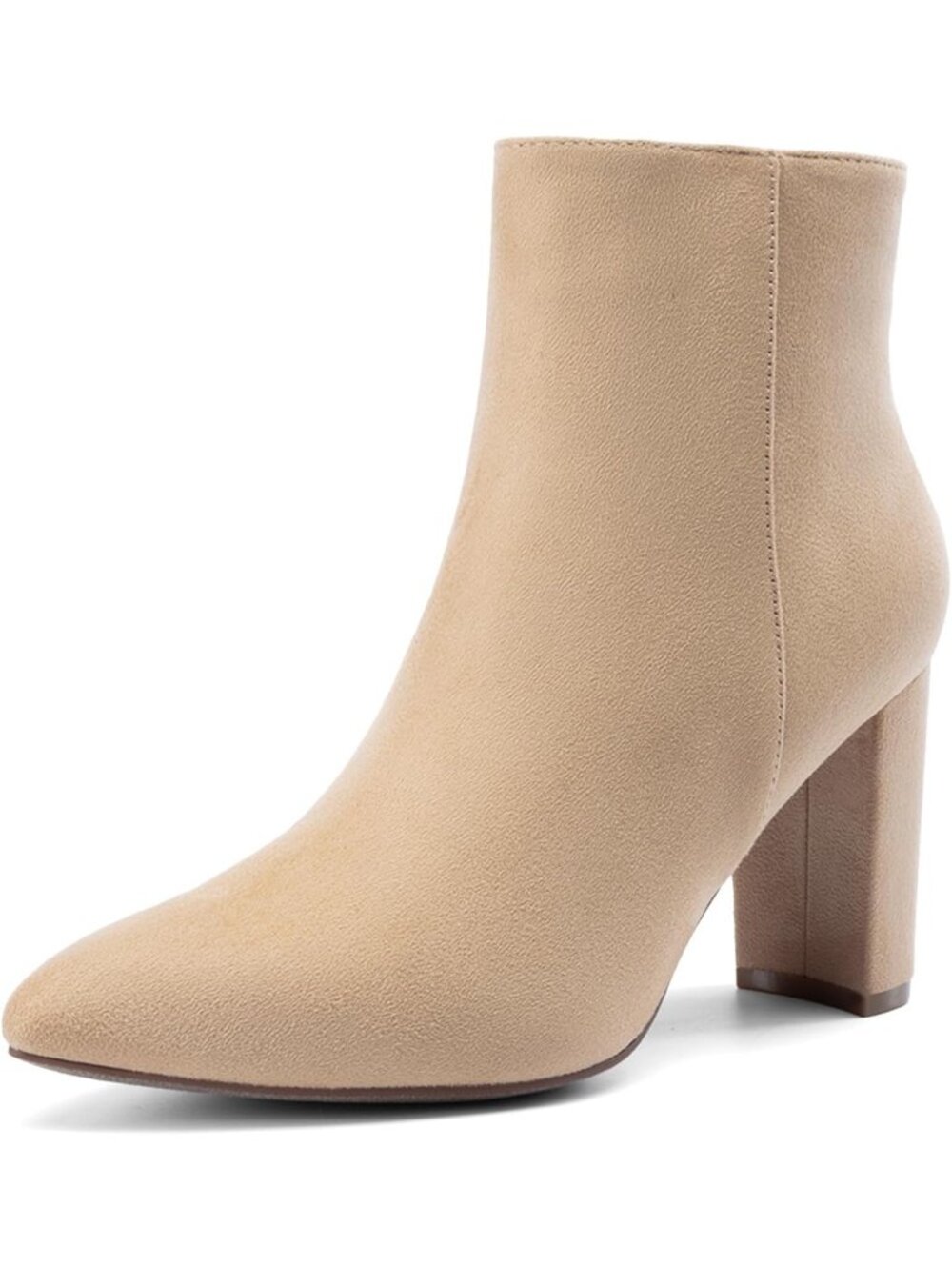 Women's Nude Pull On Casual Solid Chunky Heels Pointed Toe Short Ankle Boot